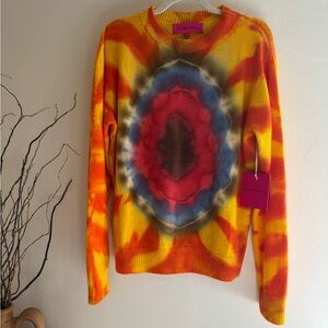 NWT The Elder Statesman Red and Yellow Tie-Dye Eye Ball Cashmere Sweater